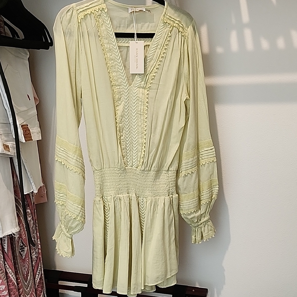 Ramy Brook Cream Ruched Mini Dress with V-Neck